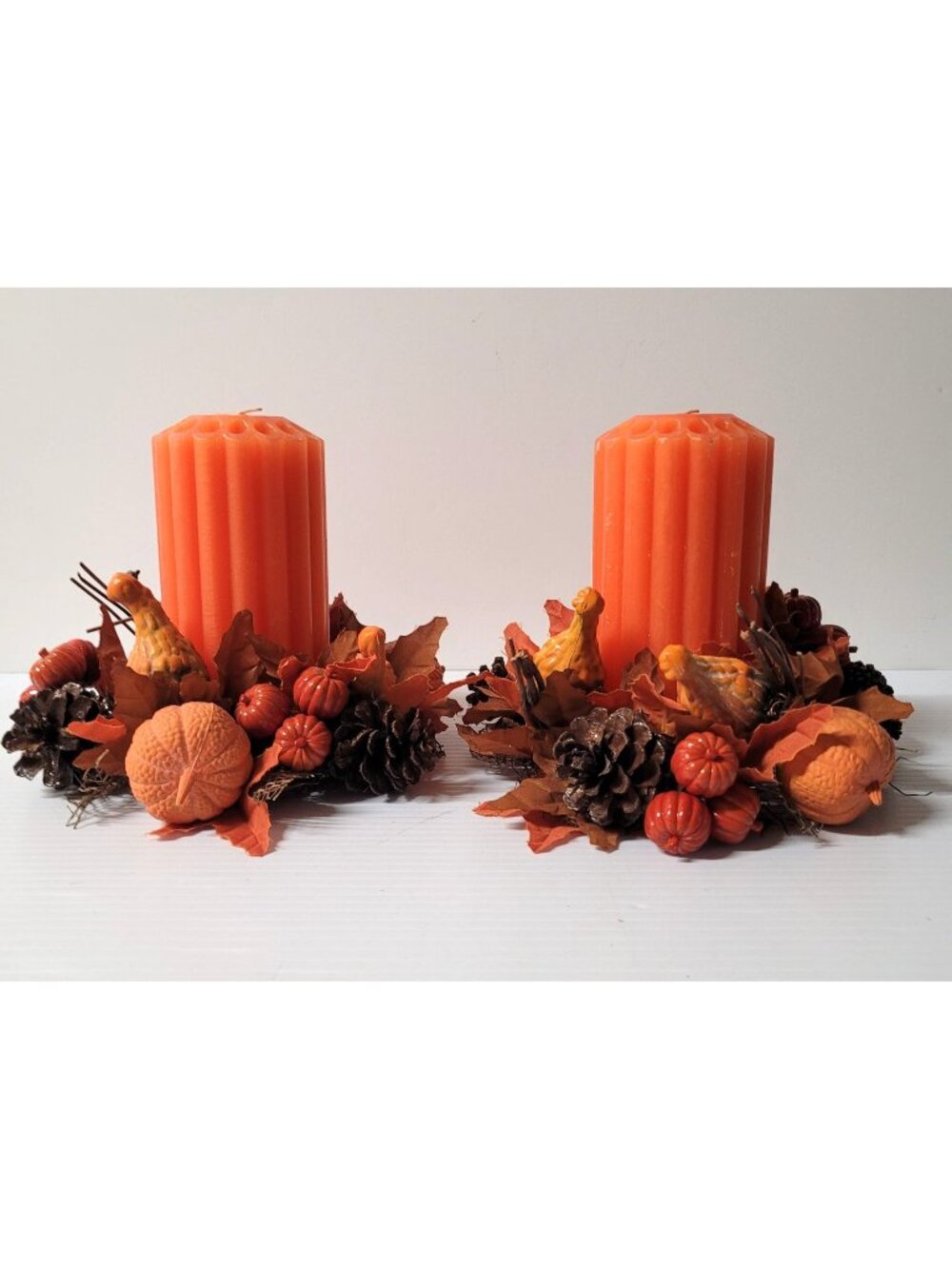 Centerpiece Thanksgiving Fall Orange Ribbed Candle Plastic Candle Ring Autumn